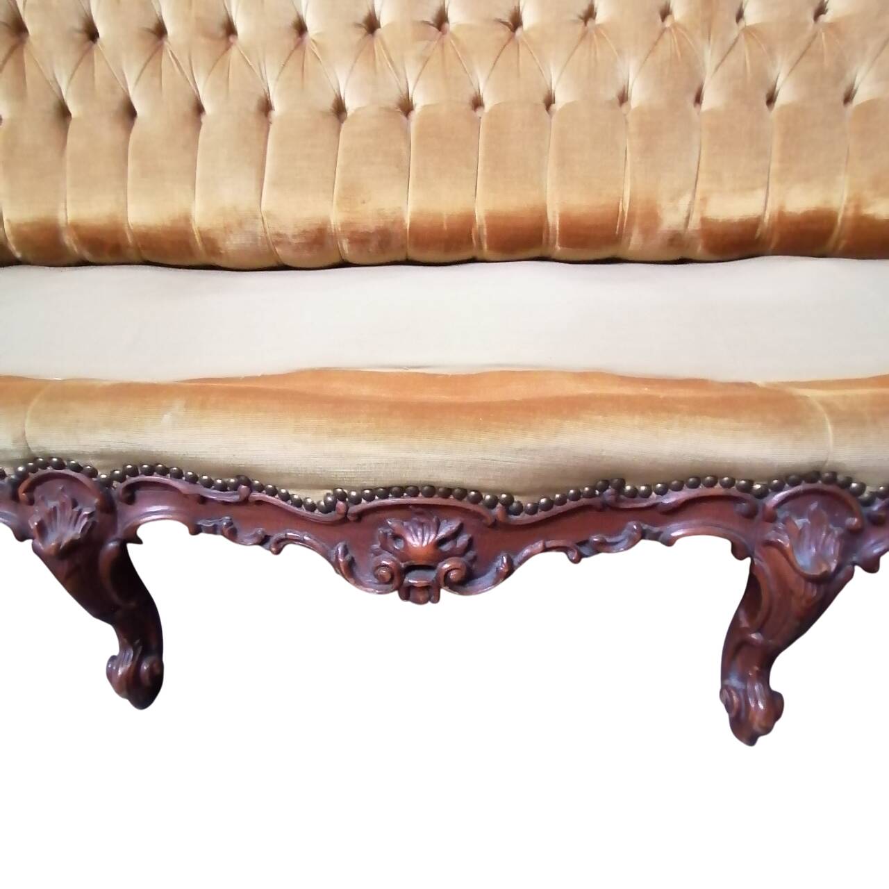 Divano barocco in velluto dorato, anni '50