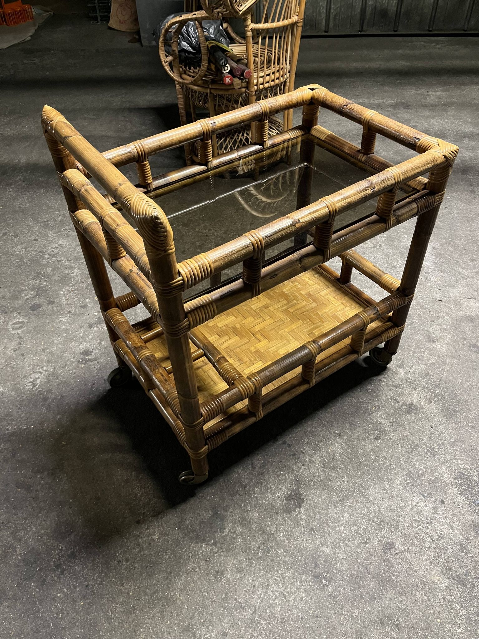 Chariot ou desserte bambou vintage année 1950