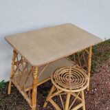 Rattan desk with vintage stool - 1950s