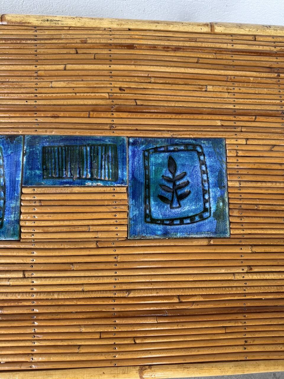 Rattan and ceramic coffee table, 60s