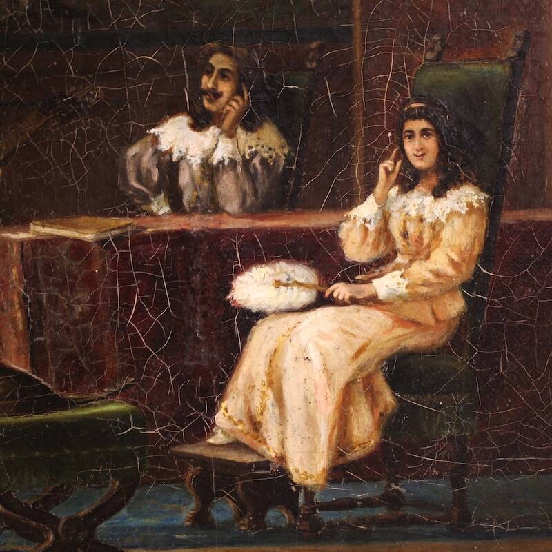 Italian interior scene painting signed F. Bonati 1913