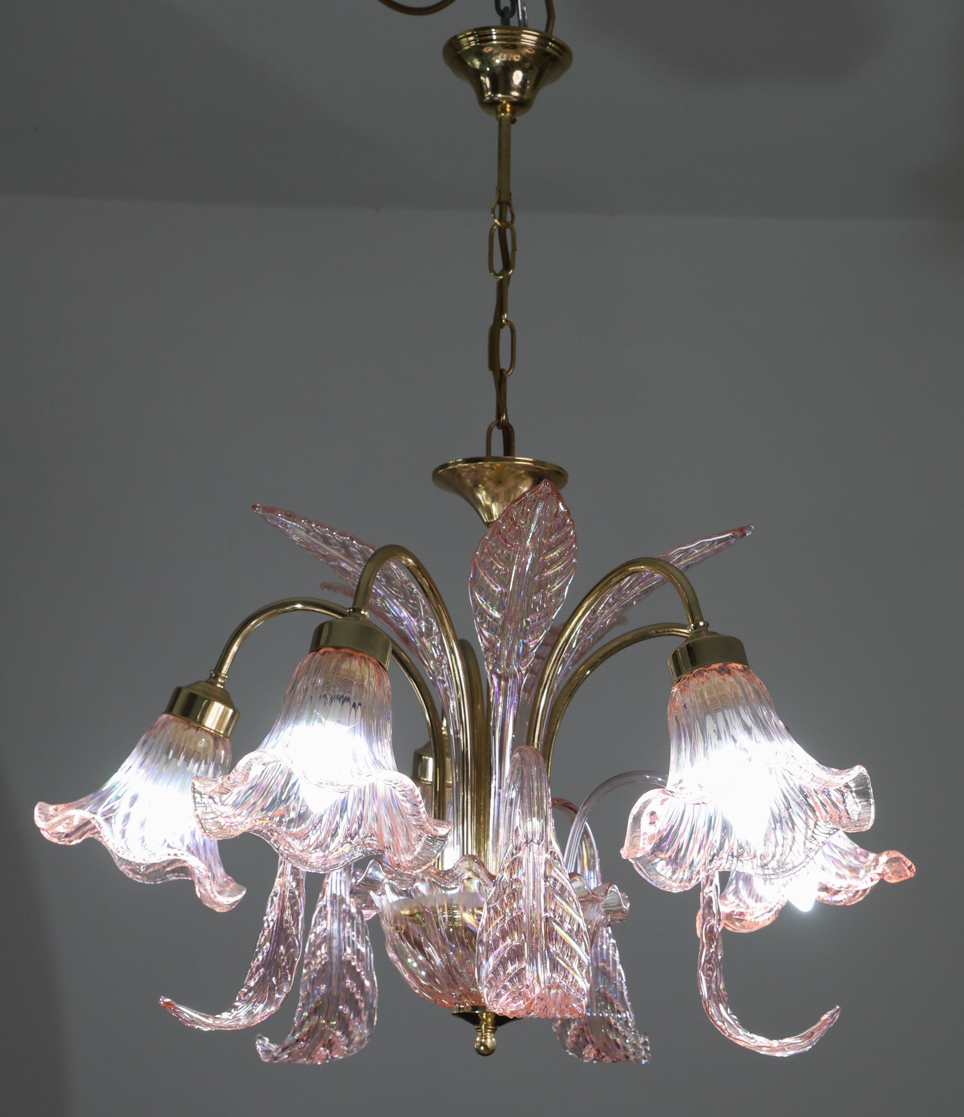 Liz Taylor, Iridiscent Pink Murano Glass Chandelier, 1980s