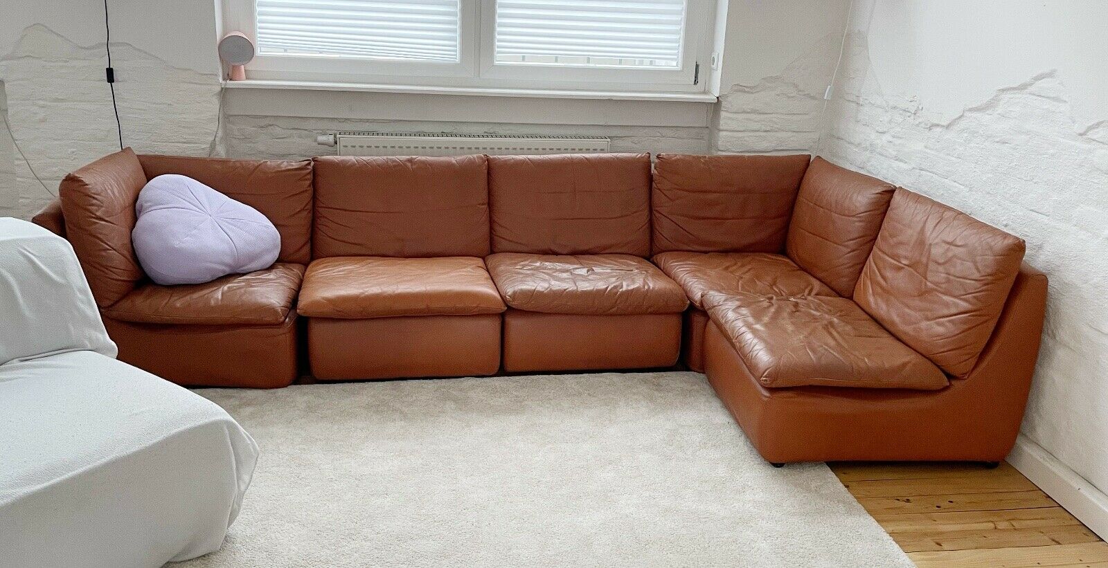 modular sofa of the 70s in tawny leather