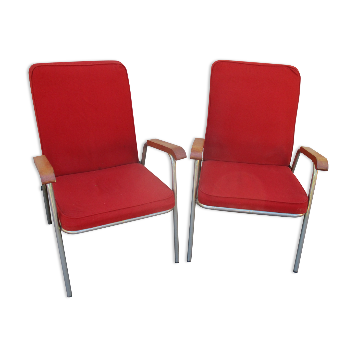 Pair vintage red velvet armchairs 50/60 years