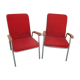 Pair vintage red velvet armchairs 50/60 years