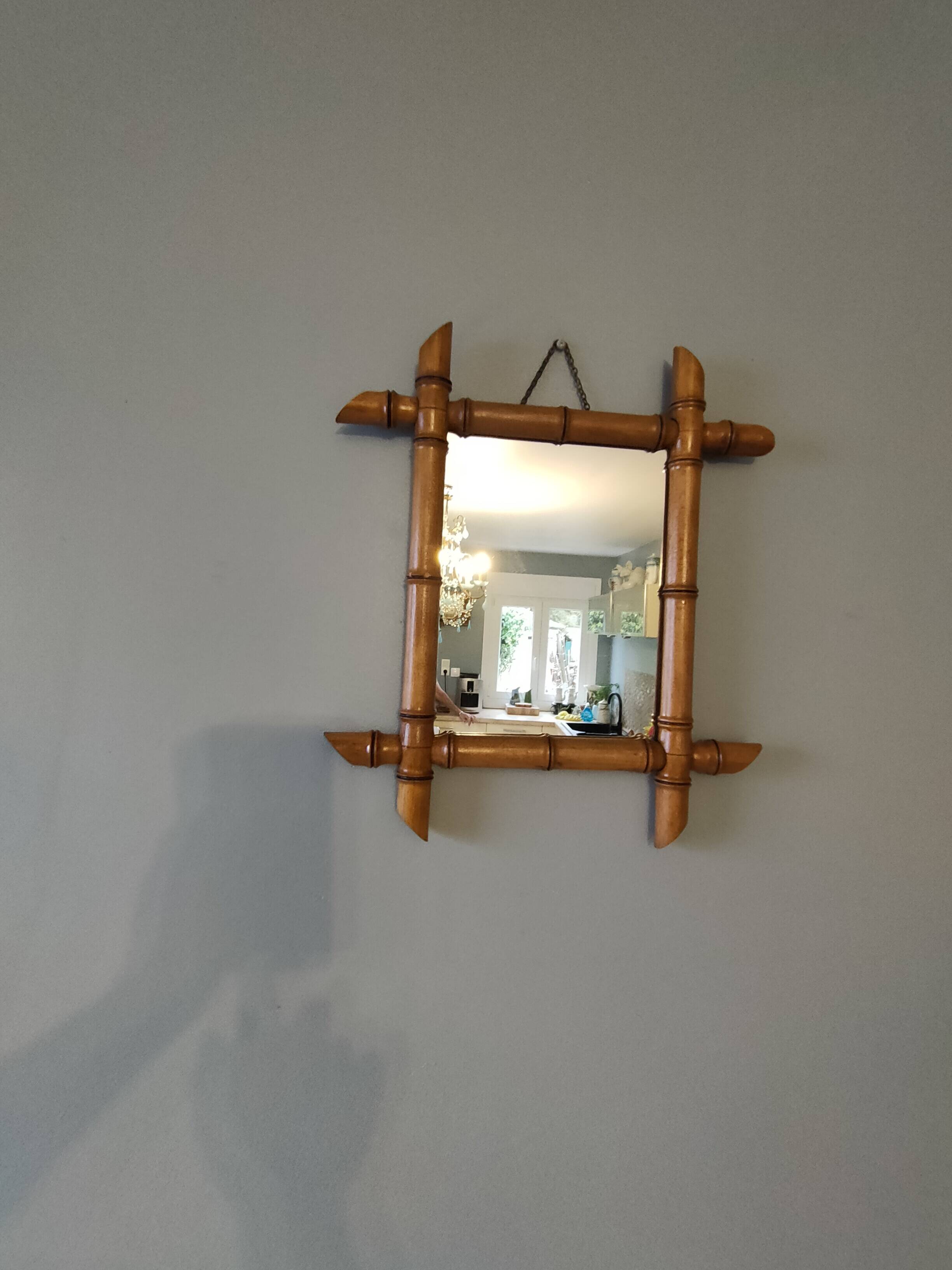 Faux bamboo wooden wall mirror