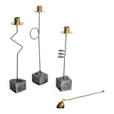 Set of 3 candlesticks | IKEA “Kräsen” from the 1980s | Steel, Brass, Granite