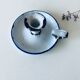 Antique candle holder in white and blue enamelled metal