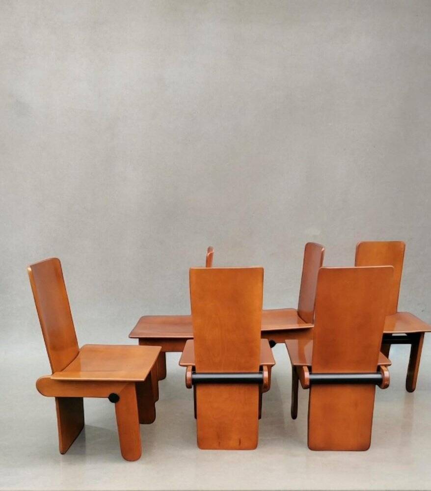 Wooden Chairs attributed to Carlo Scarpa for Gavina, Italy, 1970s, Set of 6