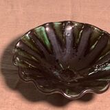 Vintage green and black glazed ceramic fruit cup