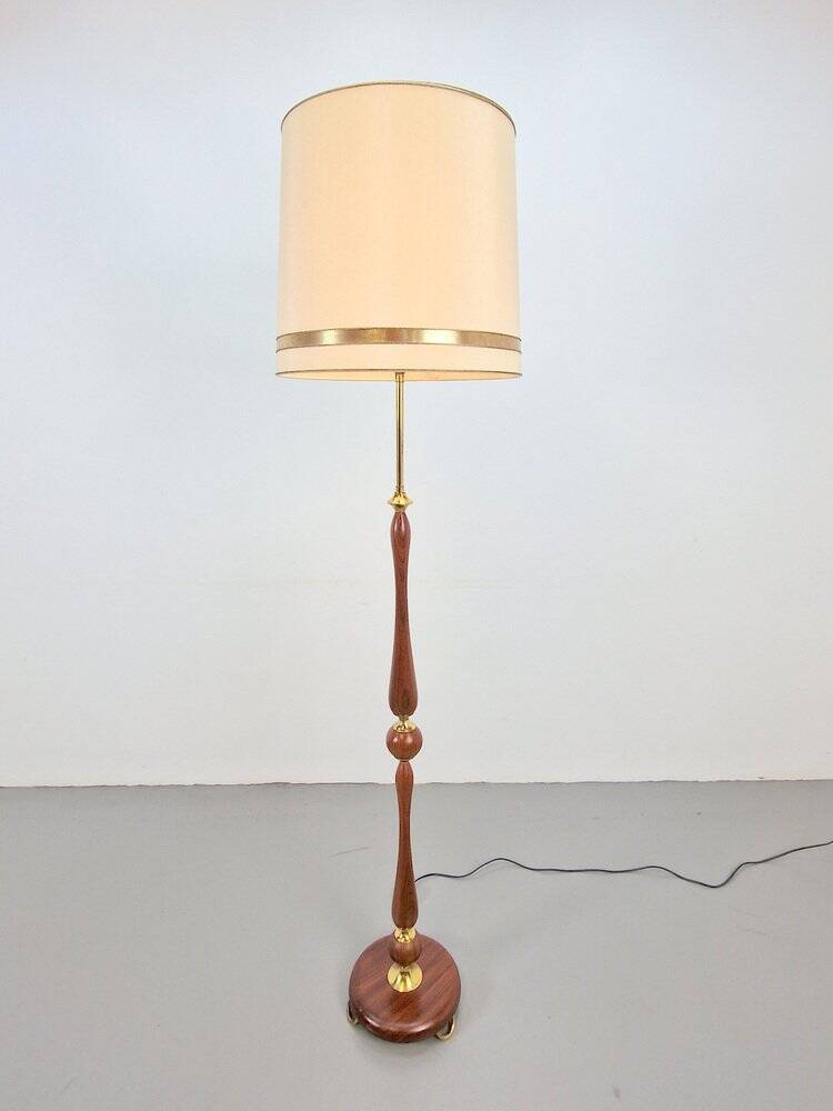 Vintage Scandinavian Floor Lamp in Teak and Brass, 1960s