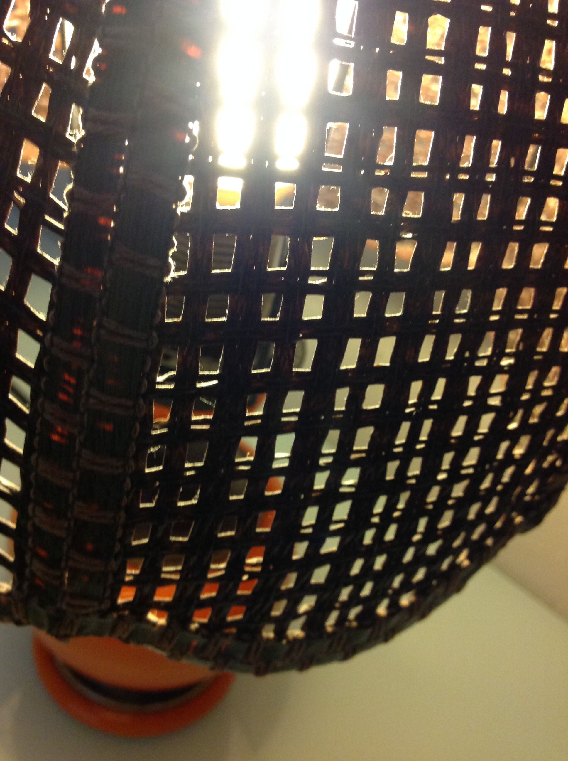 Orange ceramic lamp and brown canned lampshade by Pan Keramik / 60s-70s