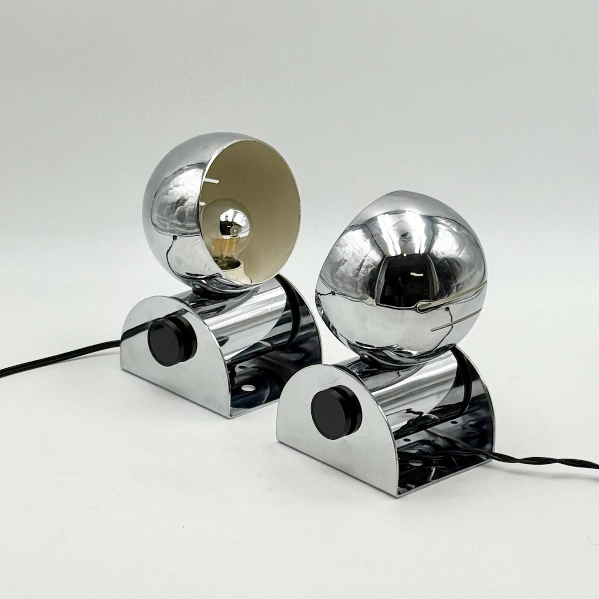 Tronconi Chrome Eyeball Lamps Italian Pair 1970s