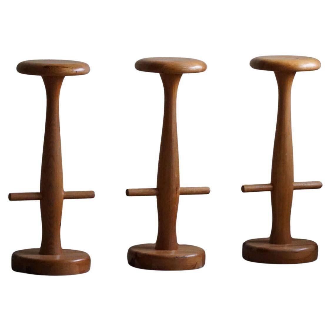 Set of 3 oak bar stools, mid-century Danish modern, Rainer Daumiller, 1960s.