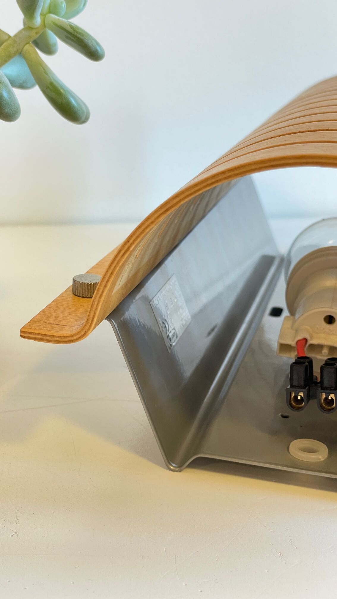 Vintage ikea bent wood and steel wall light