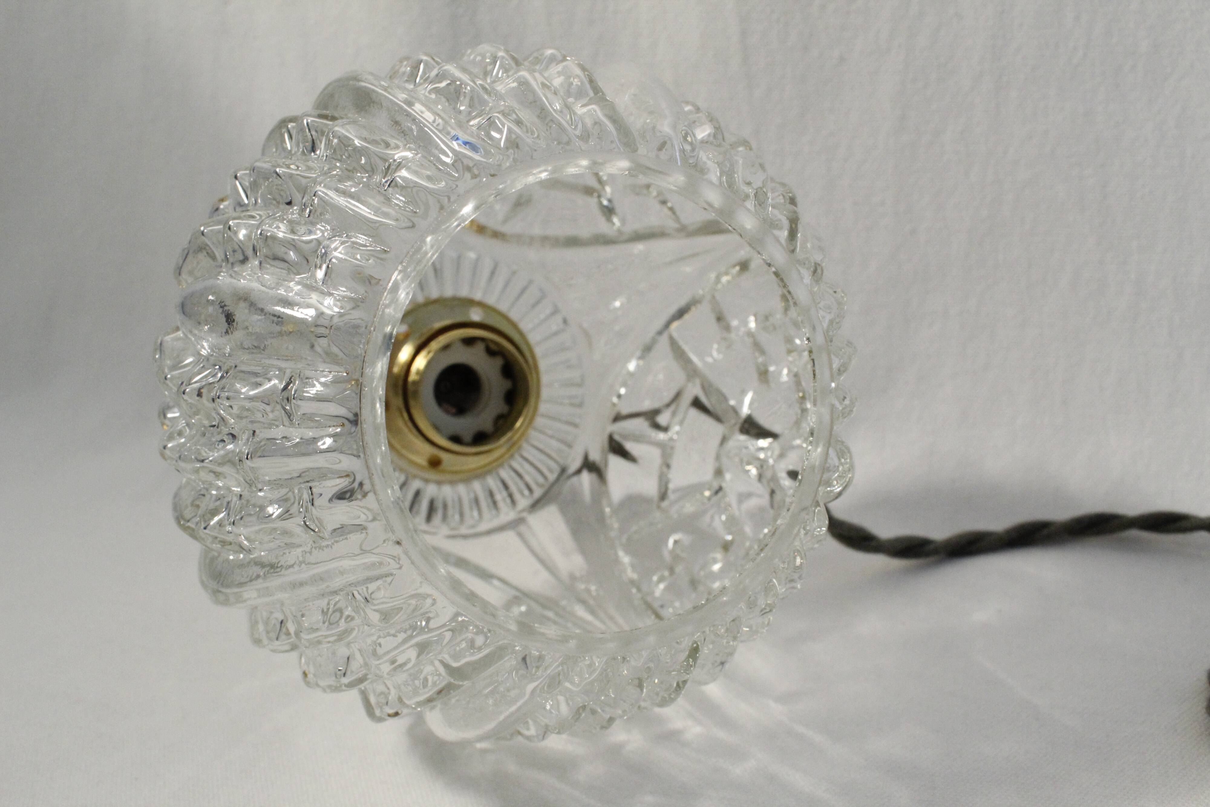 Baladeuse vintage globe verre clair ciselé - électrifié à neuf