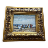 Oil on panel beach scene 19th century - F. Hubert, Boudin style
