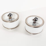 Pair of vintage 1980’s opaline glass and brushed chrome wall lights