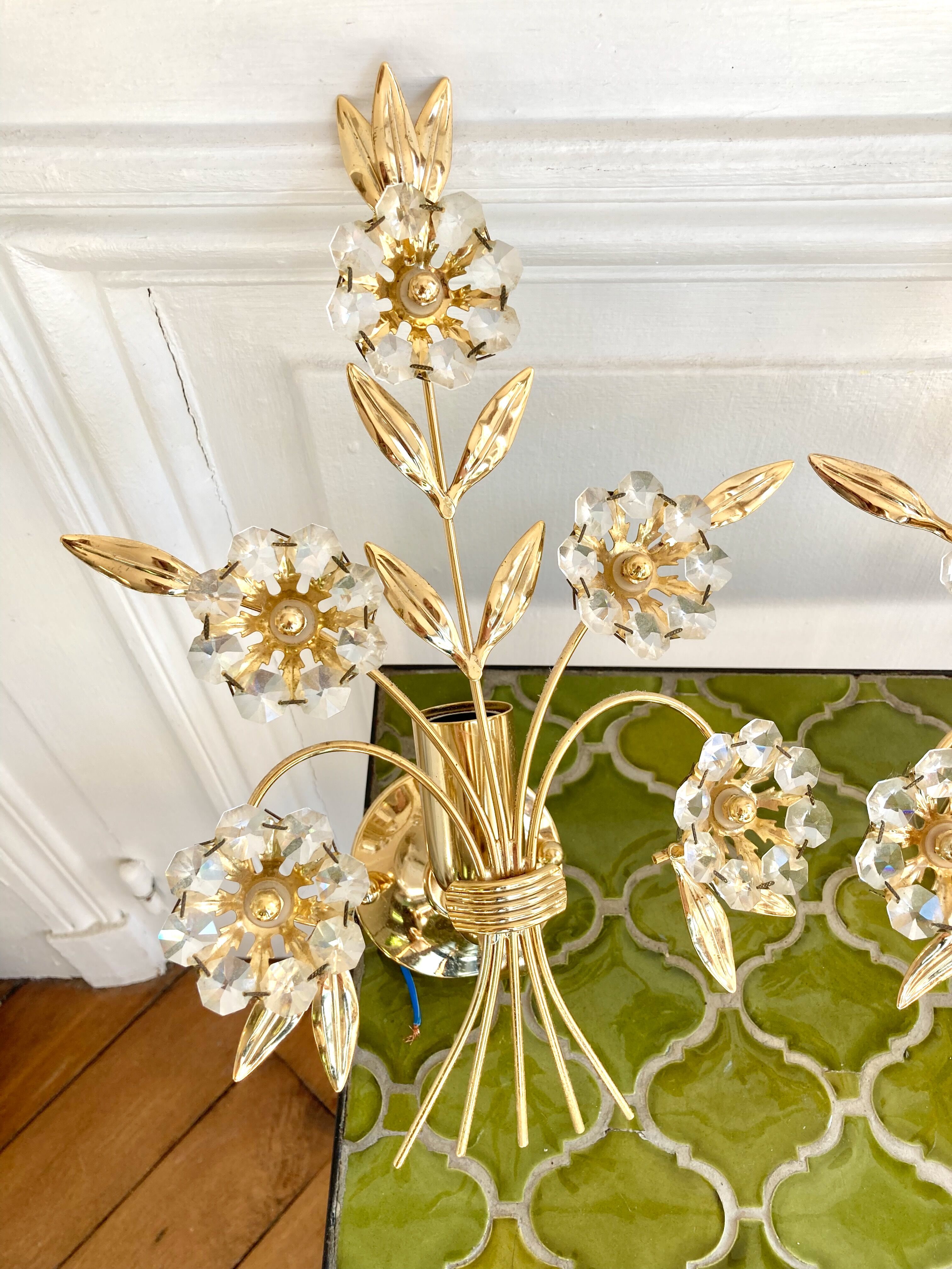 Pair of golden wall lamps Italy 70-80