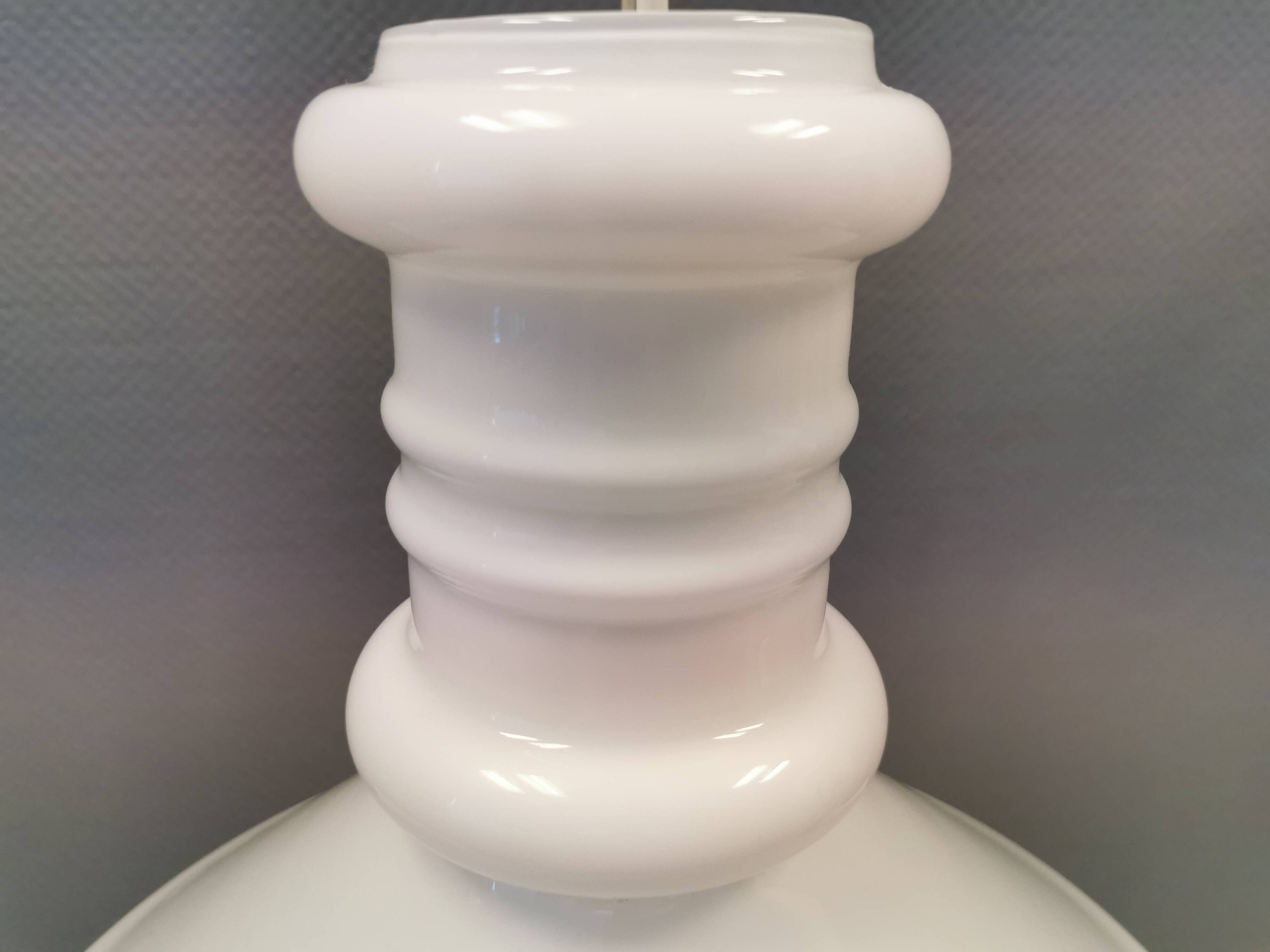 Royal Copenhan hanging lamp in double layer white opal glass. 1980s Denmark.