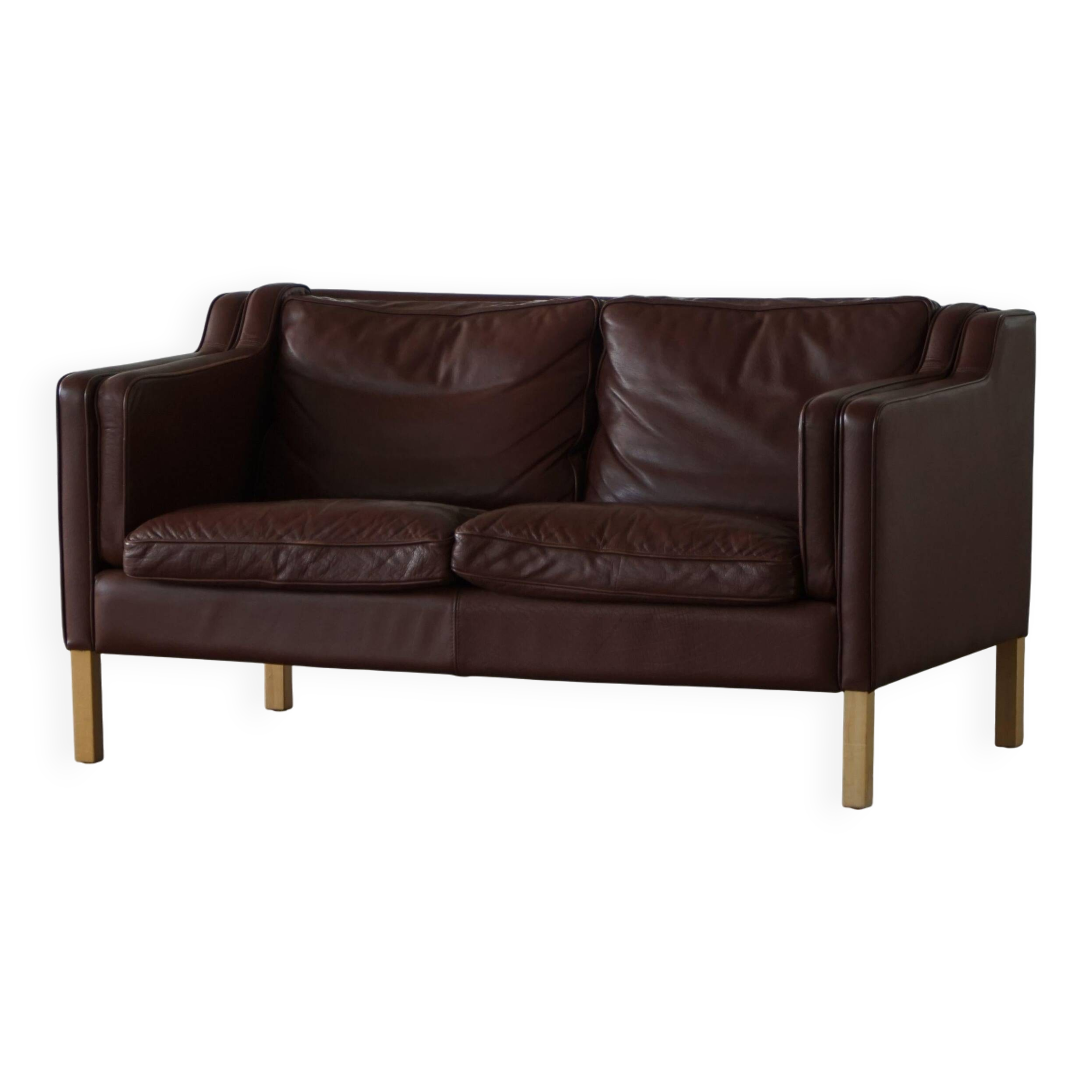 Stouby Møbelfabrik, two-seater sofa in mid-century style in brown leather, 1970s.
