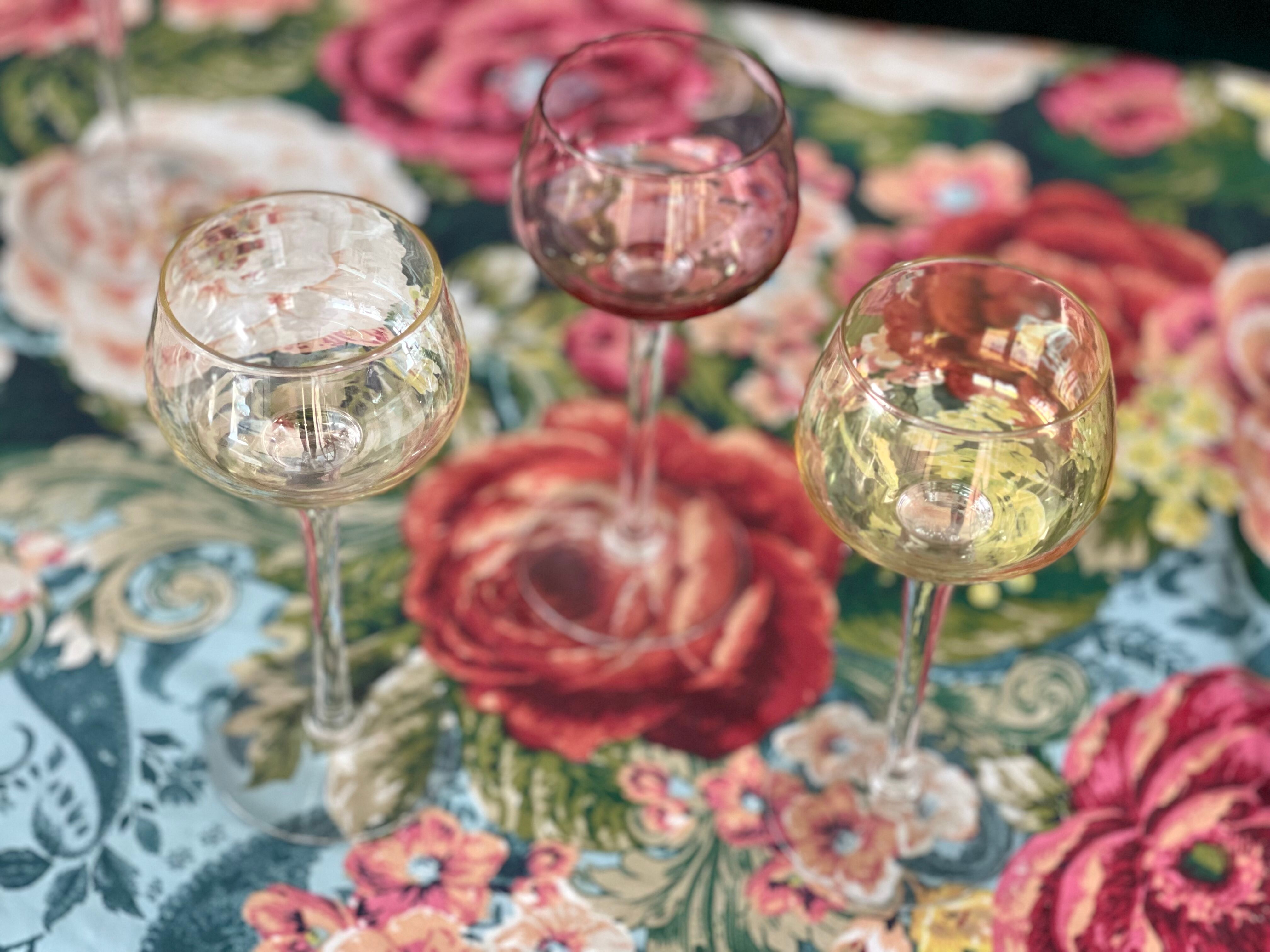 7 vintage iridescent foot glasses