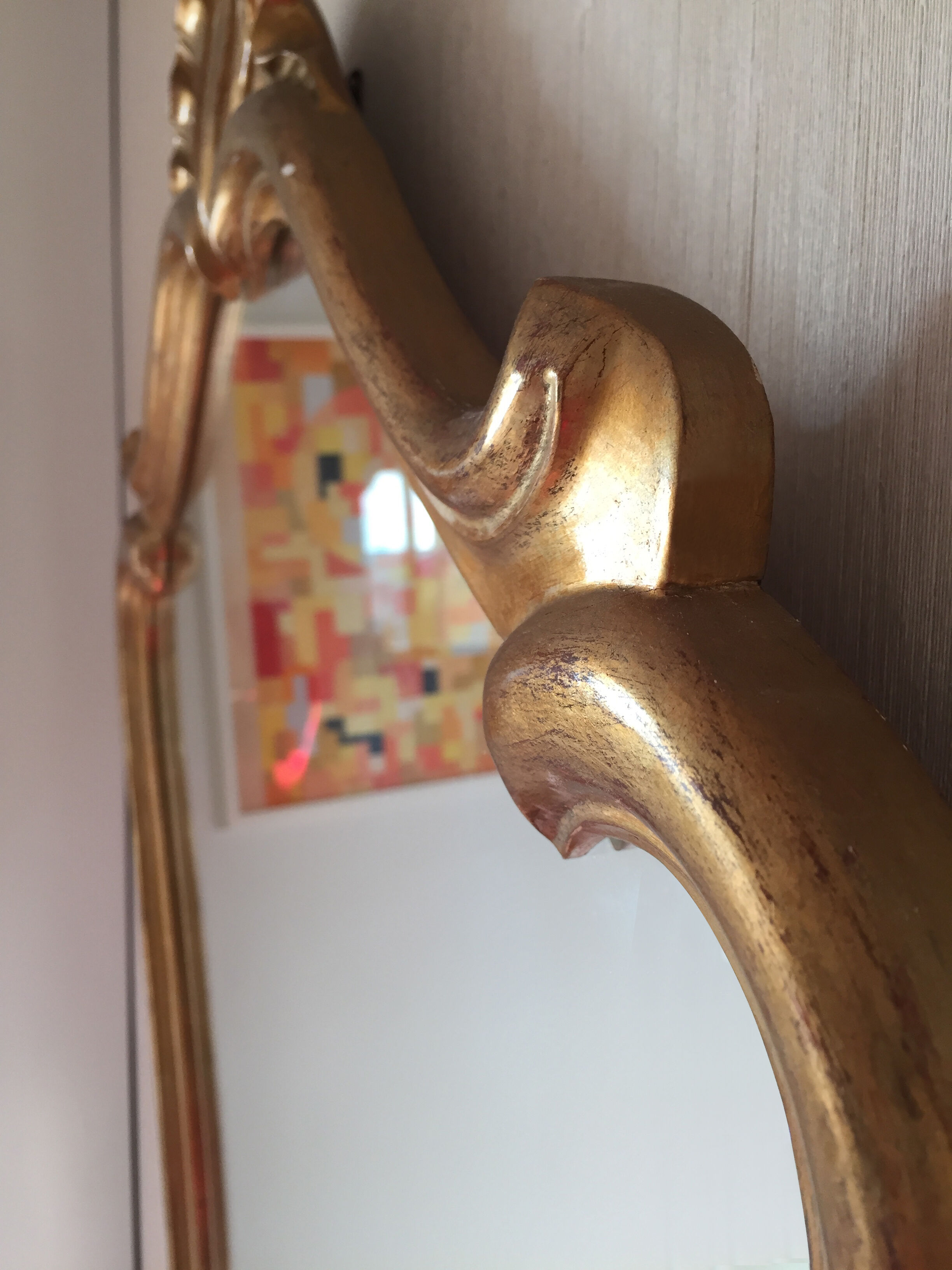 Mirror oval shell dore with french-style sheet louis xvi 58x80cm