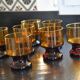 7 Vintage Mouth Blown Amber Stemmed Glasses