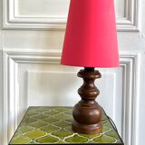 Turned wood lamp with vintage cone shade