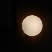 Ceiling light or half-moon wall light, half-spherical, 20 cm, opal glass.