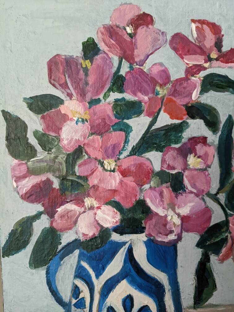 Acrylic painting on canvas contemporary still life bouquet of flowers