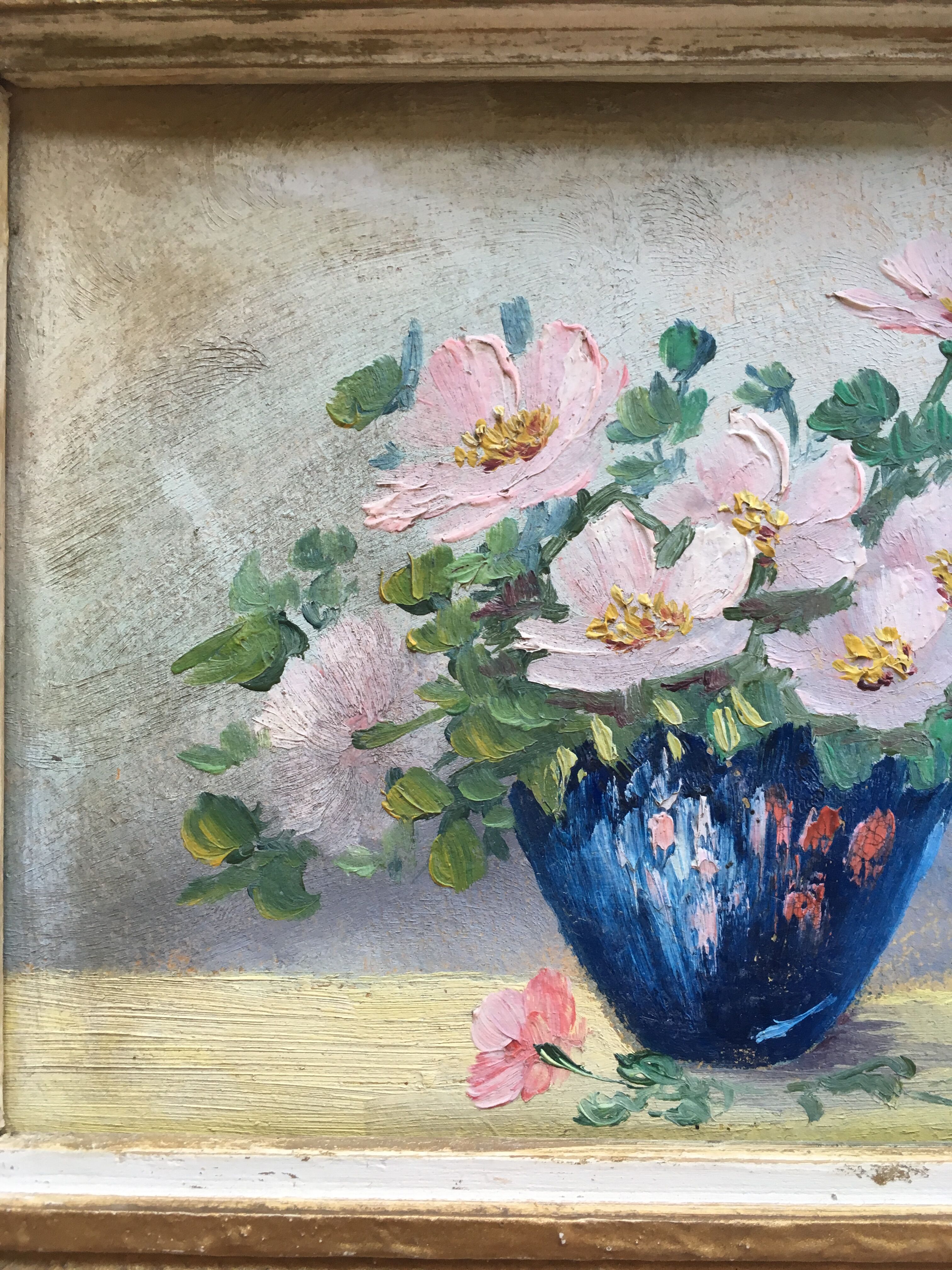 Set of 2 paintings bouquets of flowers with golden frame (signed Morgan)