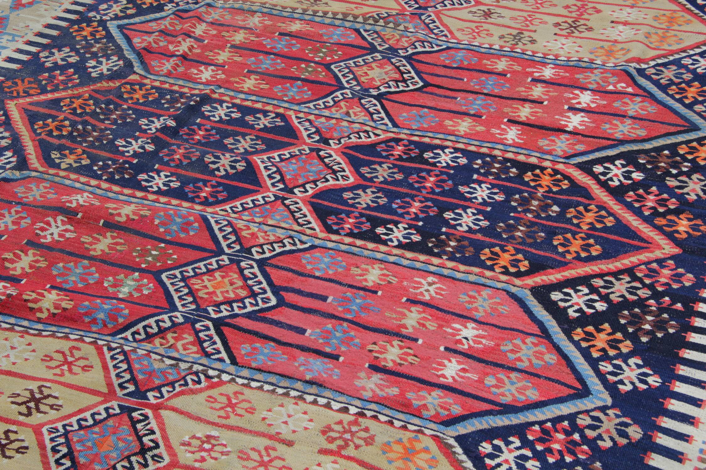 Tapis Kilim tribal turc tissage plat géométrique en laine, années 1880