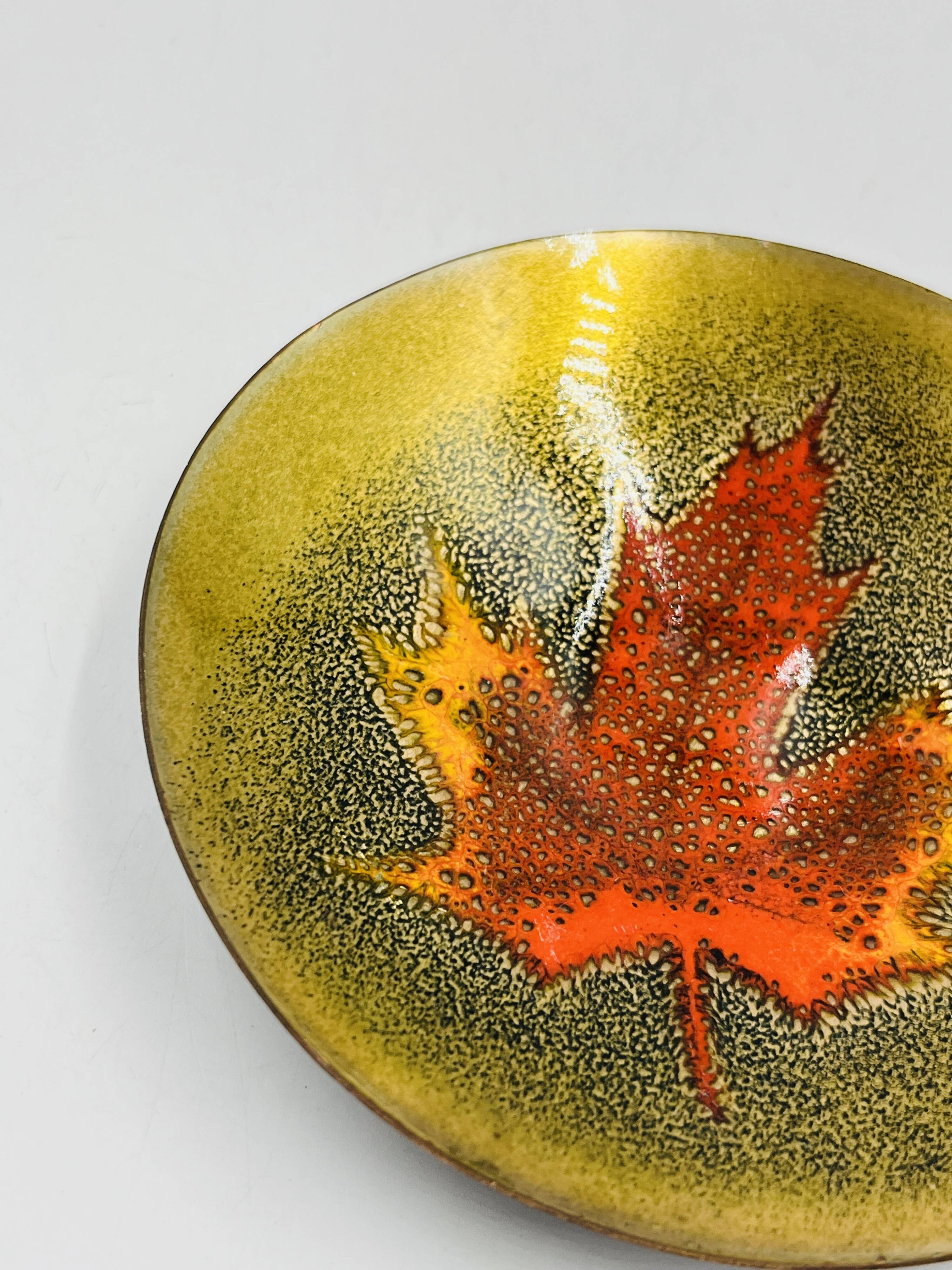 Enamelled catchall leaf signed Jules Perrier artisan Quebec