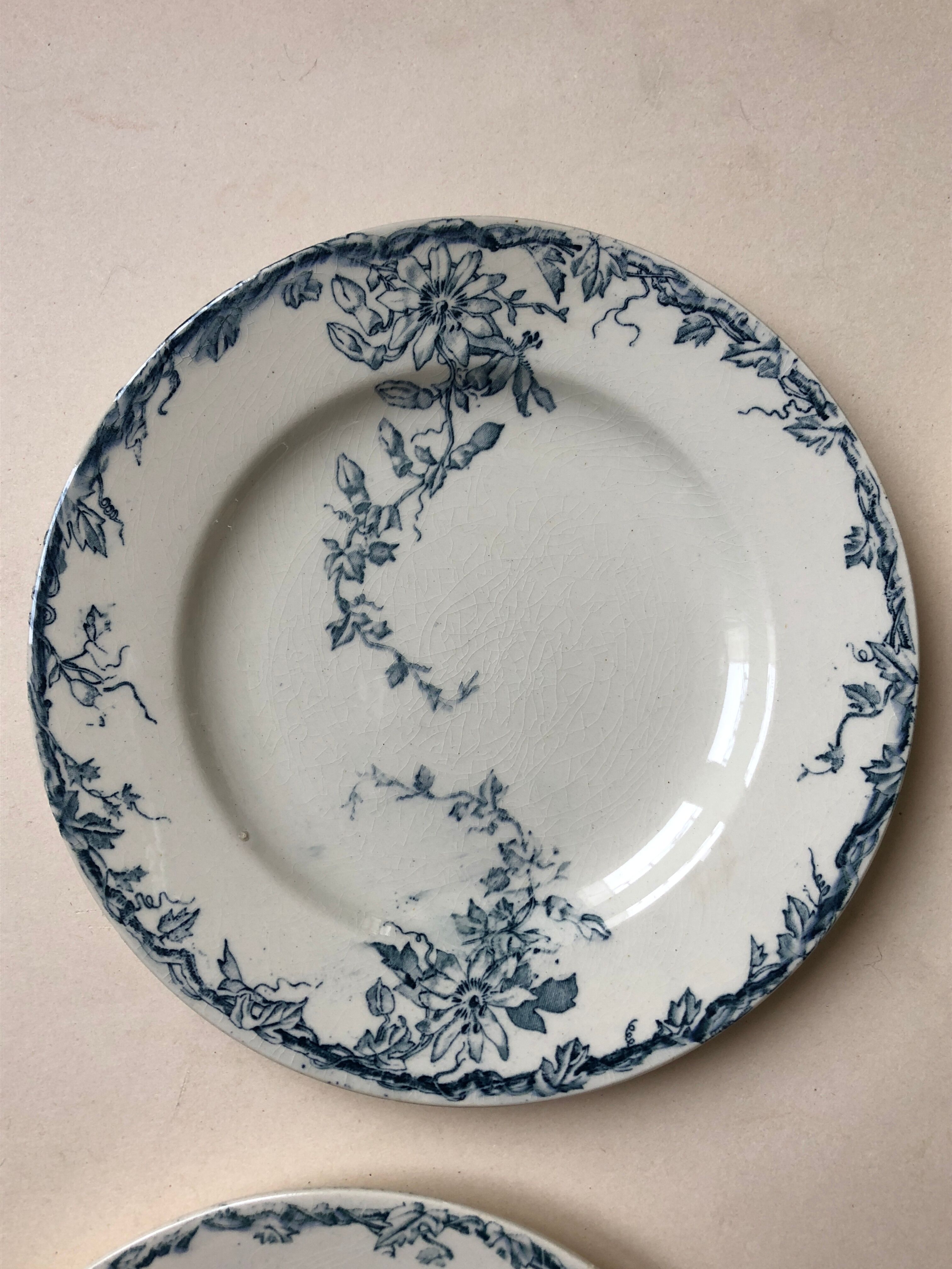 Set of 6 plates in faience Luneville model Passiflore