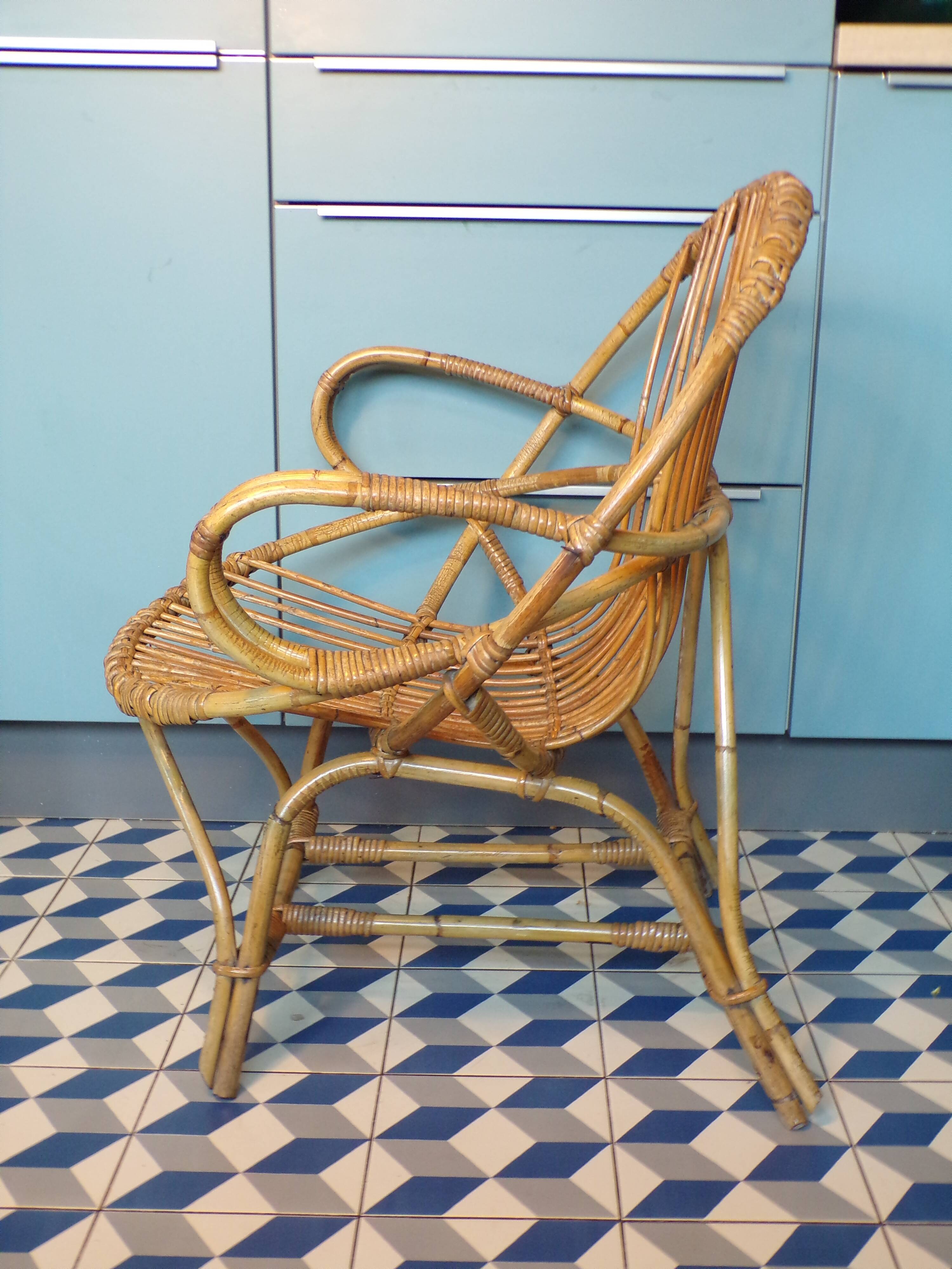 Vintage wicker basket armchair