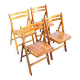 A set of 4 vintage folding wooden chairs, 1970s.