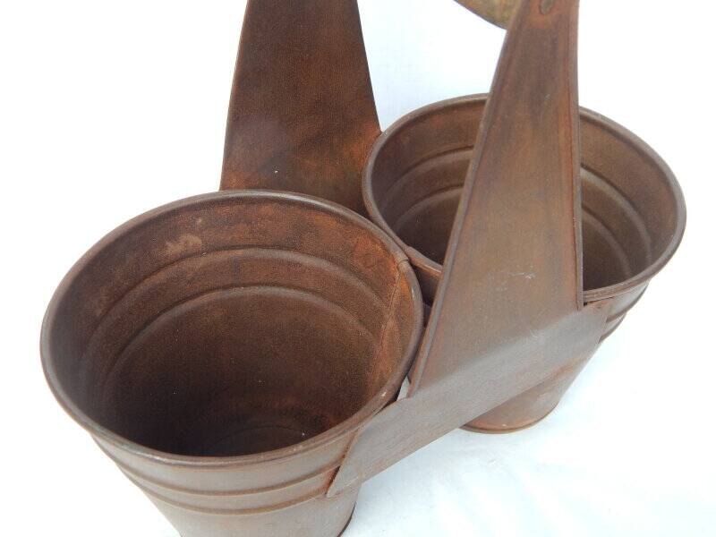 Metal Iron Pot Wooden Handle 2 Compartments Old