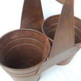 Metal Iron Pot Wooden Handle 2 Compartments Old