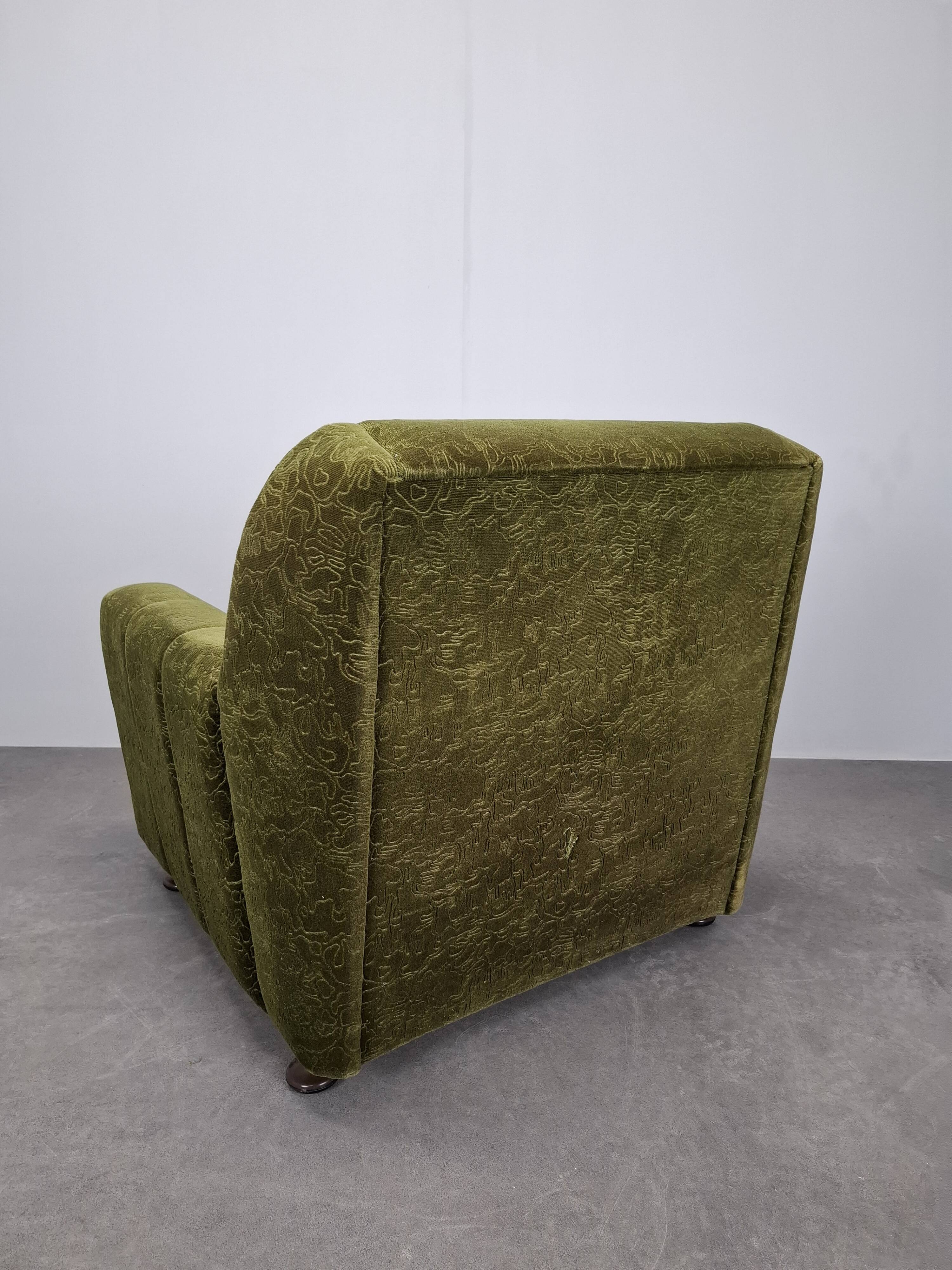 Mid-Century Czechoslovak Green Plush Armchair, 1970s