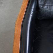 Black Cowhide Leather and Wooden Art Deco Armchair