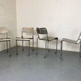 Memphis Architectural Stainless Steel French Dining Chairs, 1980s Set of 4