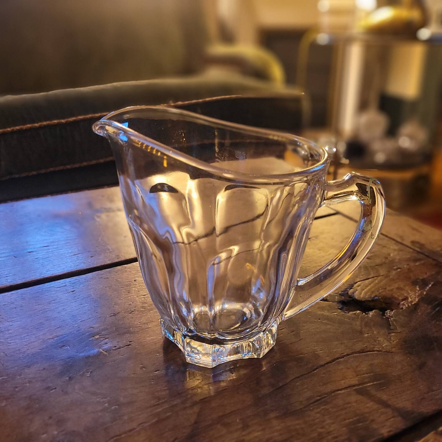 Thick moulded glass jug with ridges – France – 1950s–1960s