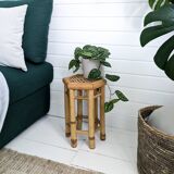 Table d'appoint vintage Tabouret de fleur Banc de fleur Mid Century Bambou Table de nuit Tabouret de