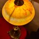 antique bronze lamp with yellow marbled glass paste shade 52x21
