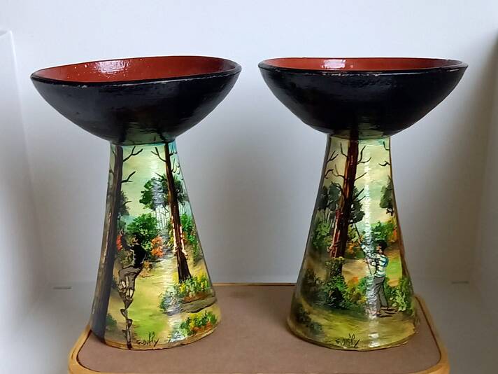 Pair of vintage Basque pottery – glazed ceramic – signed G. Defly