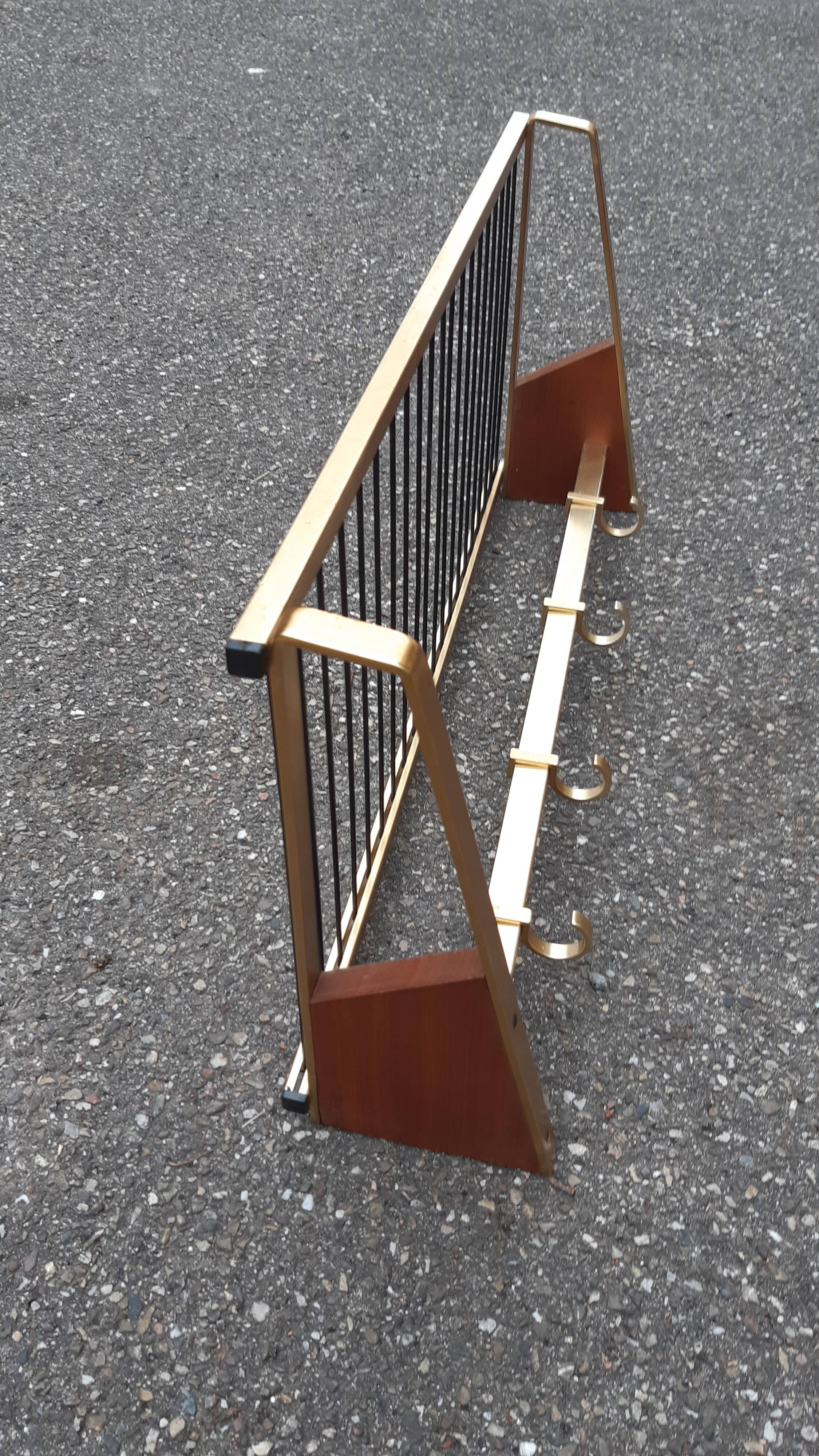 Vintage brass and teak coat rack