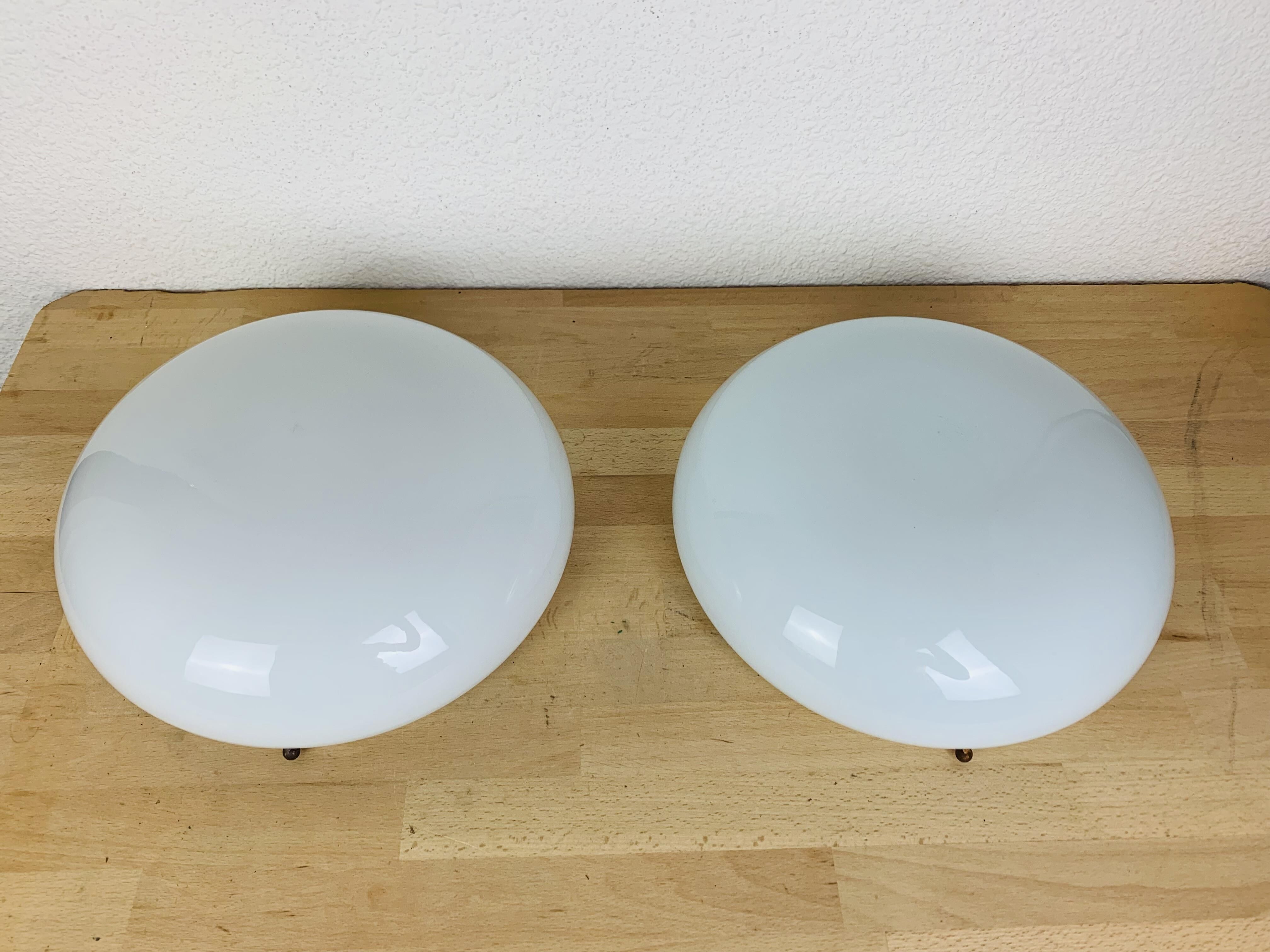 Pair of opaline wall lamps Regent half spheres 29 cm