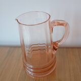 Vintage pink glass water carafe from the 1970s.