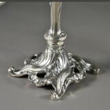 Pair of three-armed silver-plated metal candelabras